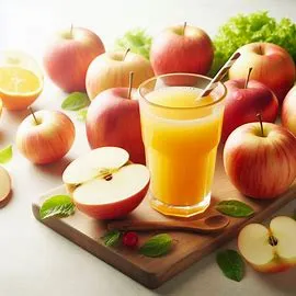 Bottle of refreshing apple juice served chilled.


