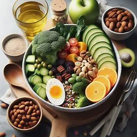 Balanced Macros Bowl with grilled chicken, brown rice, black beans, supergreens, fajita veggies, and guacamole.