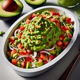 Chipotle Side of Guacamole, avocado Chipotle dip, vegan Chipotle guac, fresh guacamole, Chipotle avocado bowl, healthy side dip, lime cilantro guacamole, gluten-free Chipotle item, creamy avocado spread, guac and tortilla chips.