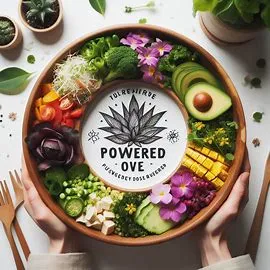 Plant Powered Bowl with sofritas, brown rice, supergreens, black beans, fajita veggies, corn salsa, and guacamole.